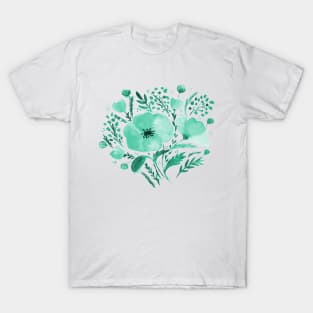 Watercolor poppies bouquet - aqua T-Shirt